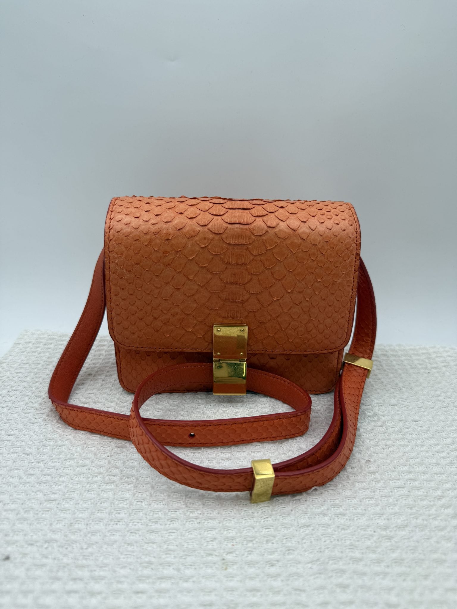 celine classic box orange python and leather stock no 1125087