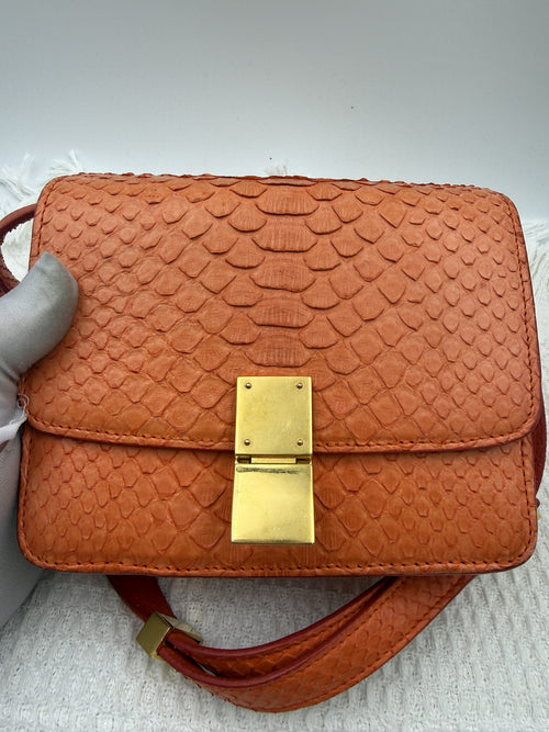 celine classic box orange python and leather stock no 1125087