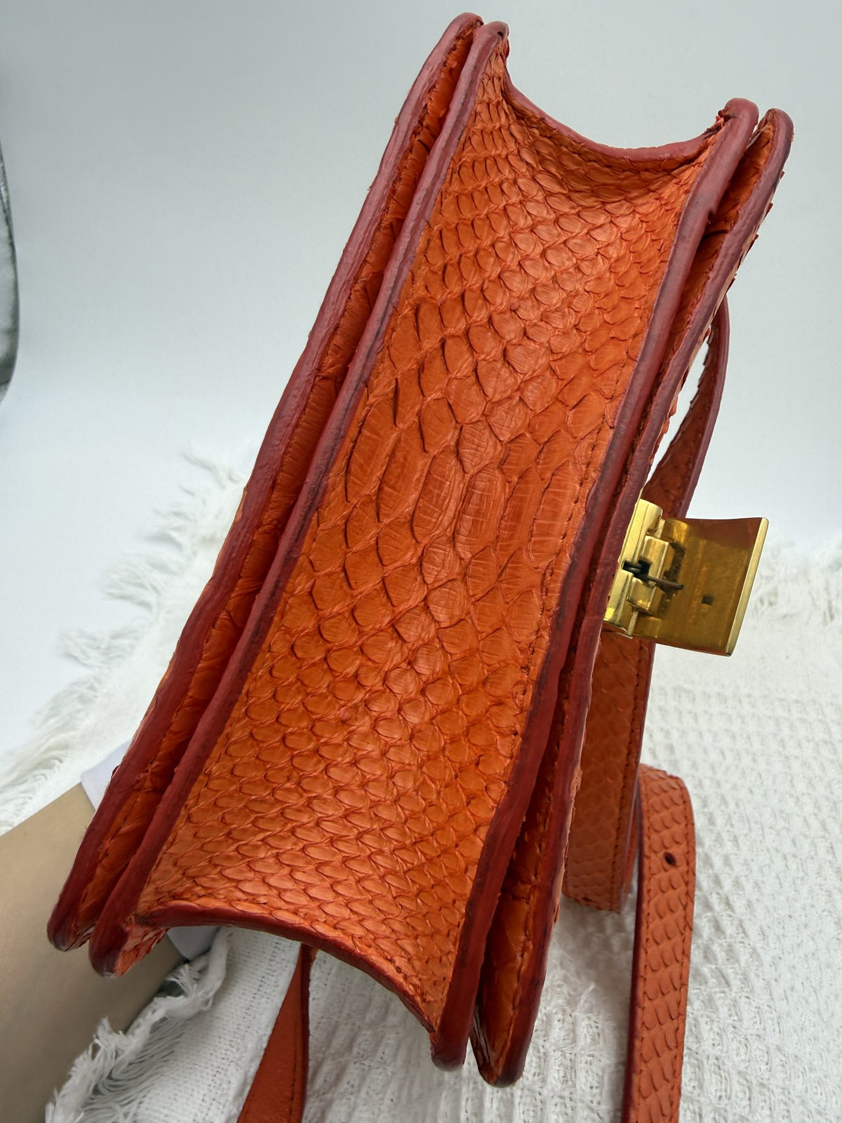 celine classic box orange python and leather stock no 1125087