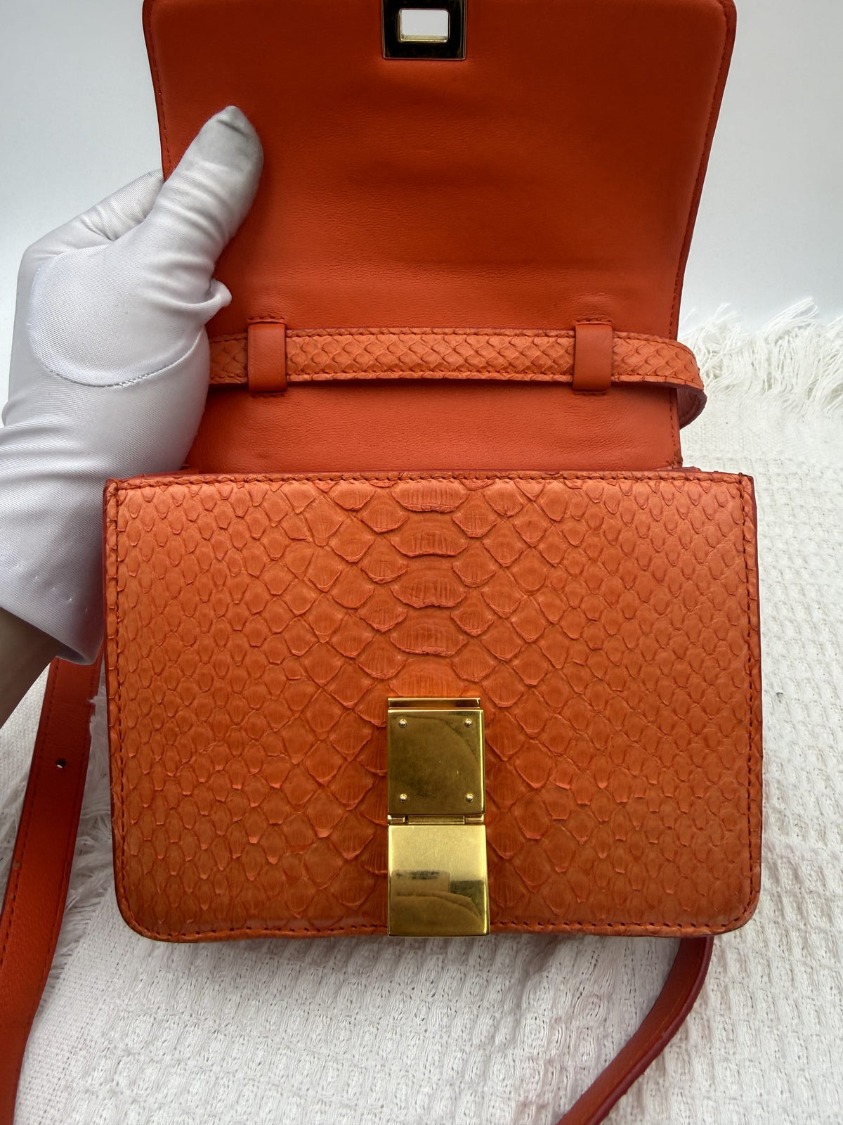 celine classic box orange python and leather stock no 1125087