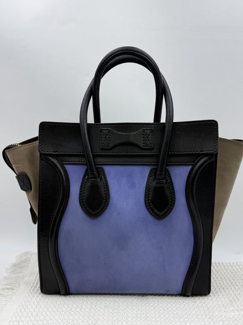 celine micro luggage tote blue black and taupe leather and suede stock no 0073209