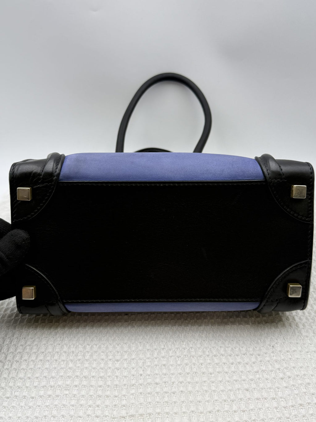 celine micro luggage tote blue black and taupe leather and suede stock no 0073209