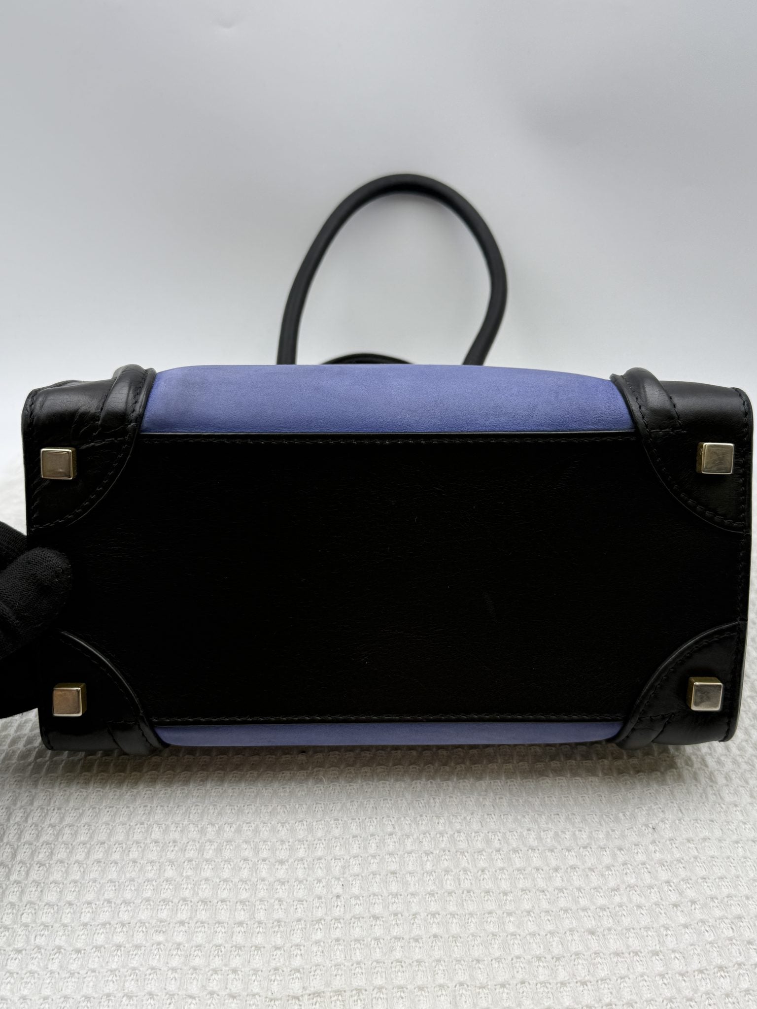 celine micro luggage tote blue black and taupe leather and suede stock no 0073209
