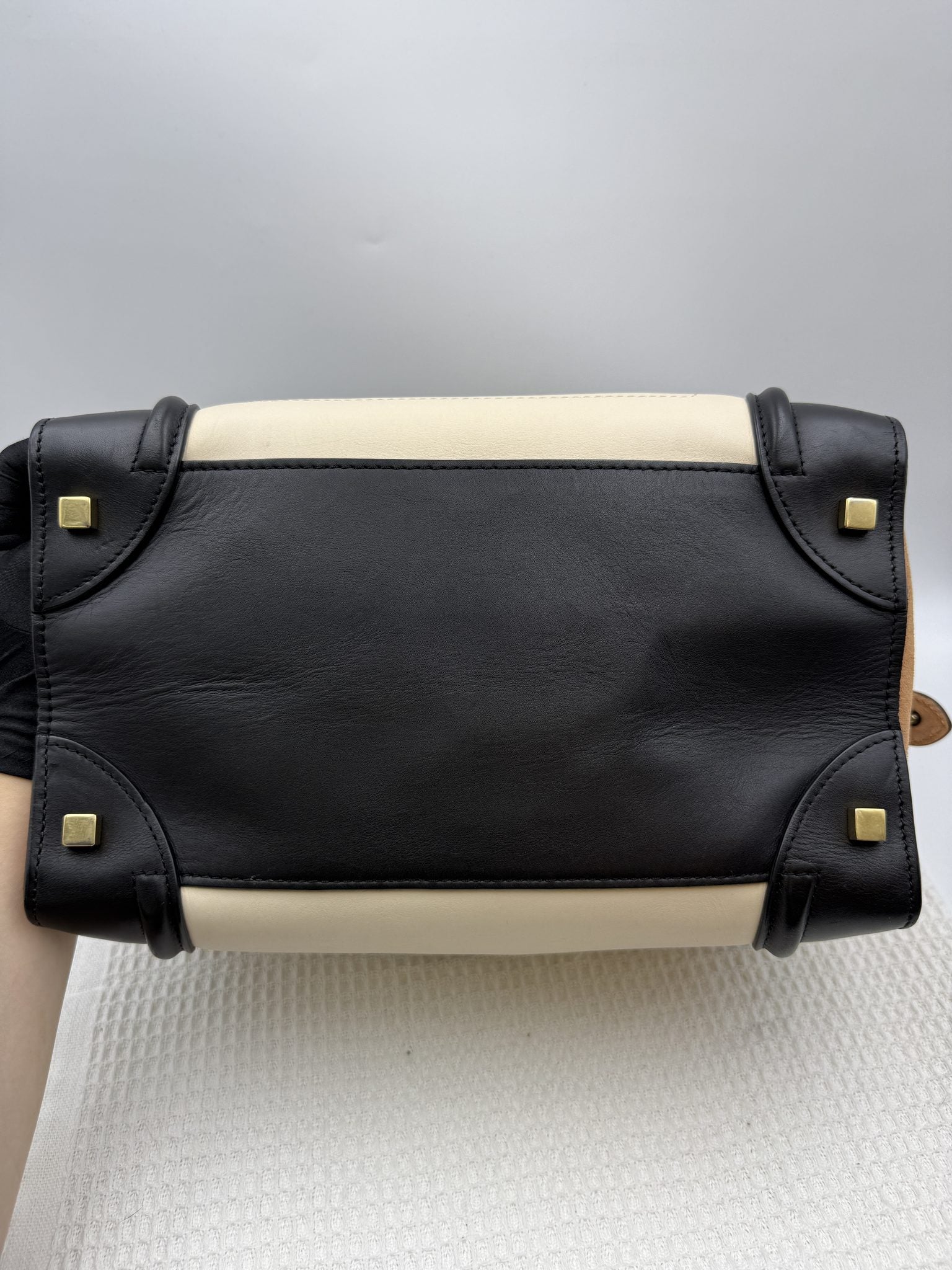 celine mini luggage tote black and cream leather stock no 0073207