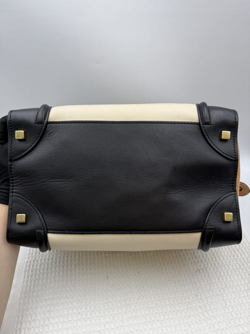 celine mini luggage tote black and cream leather stock no 0073207
