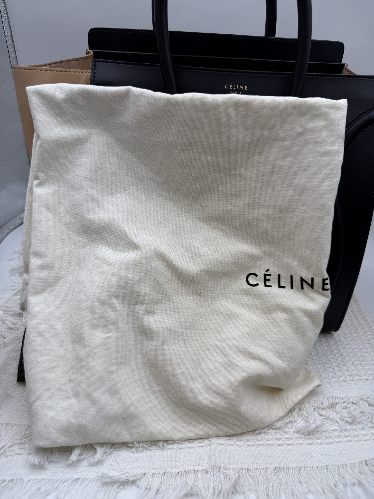 celine cabas phantom navy and black leather stock no 0271130