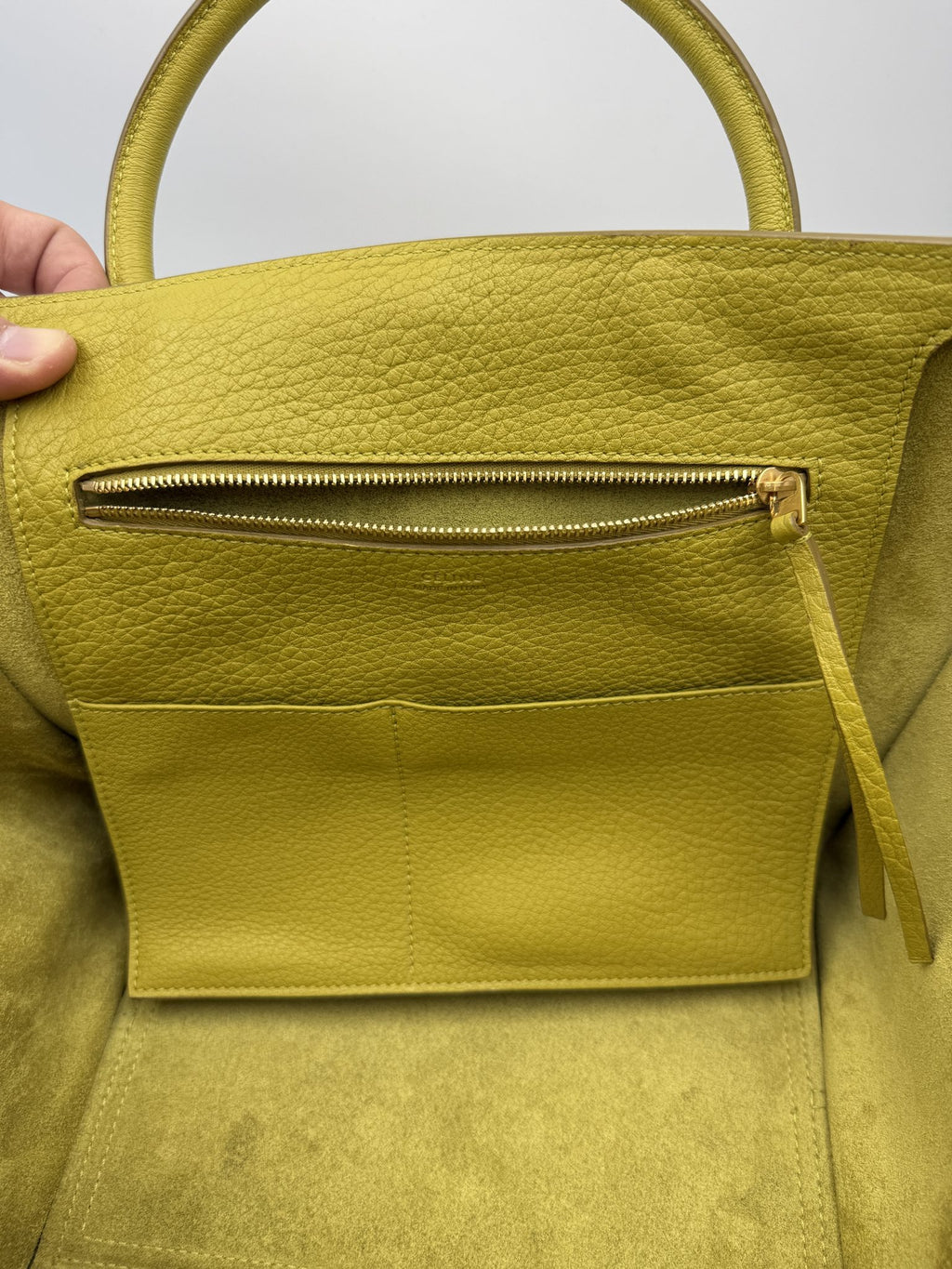 celine cabas phantom tote yellow pebbled leather stock no 0073179