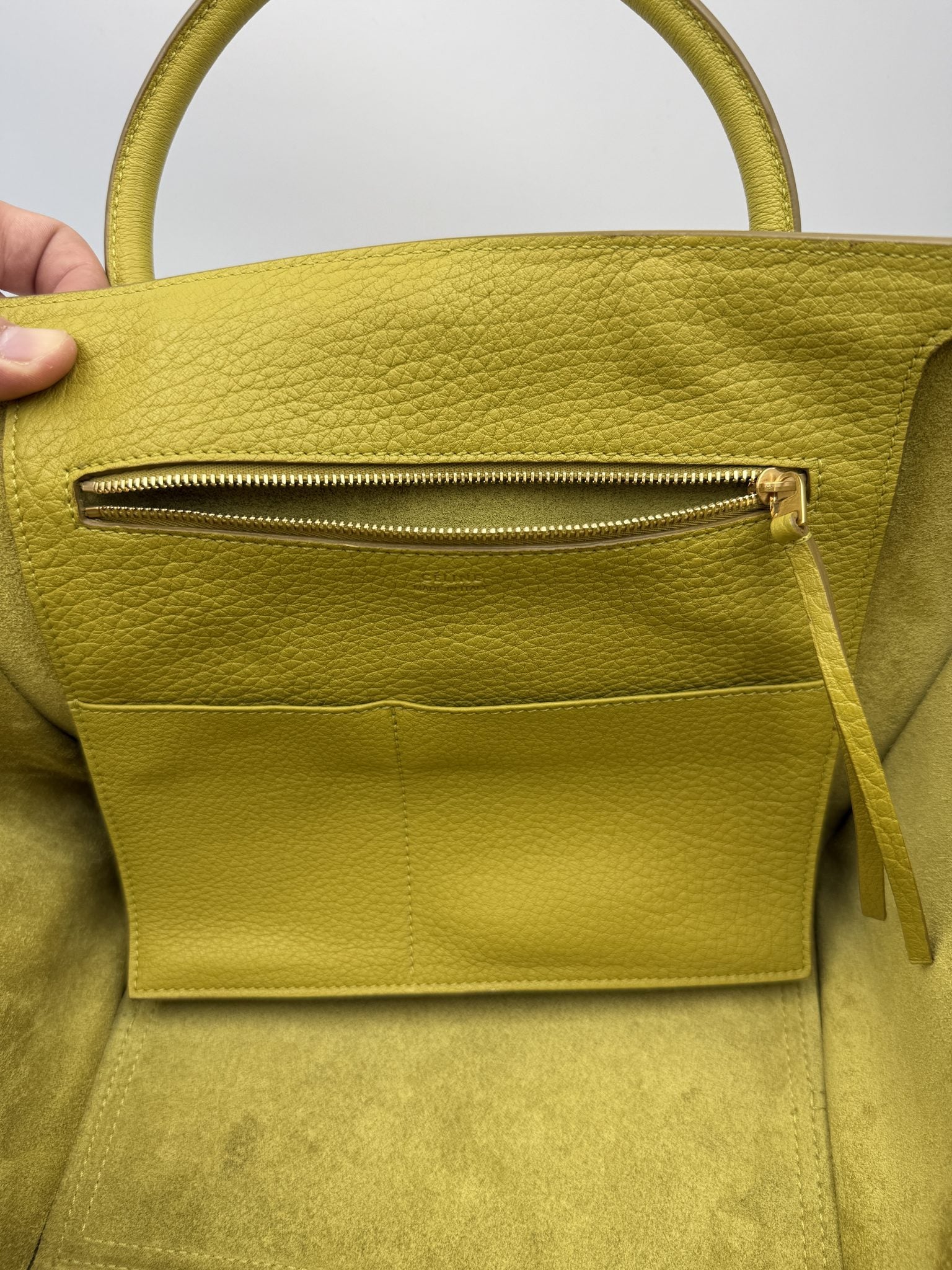 celine cabas phantom tote yellow pebbled leather stock no 0073179