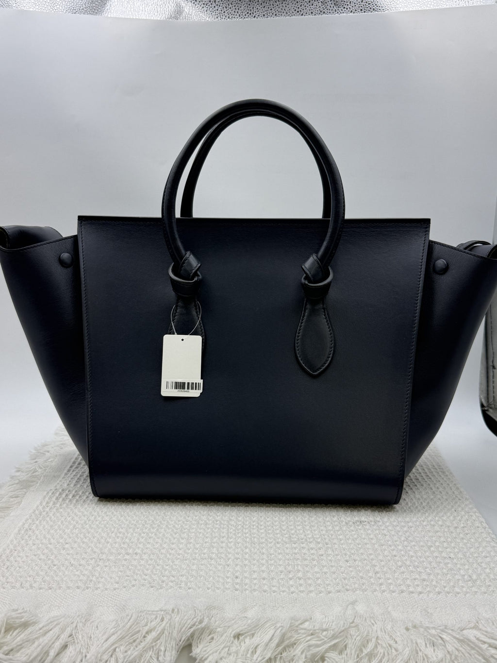 celine tie tote black with yellow lining leather and suede stock no 0073210