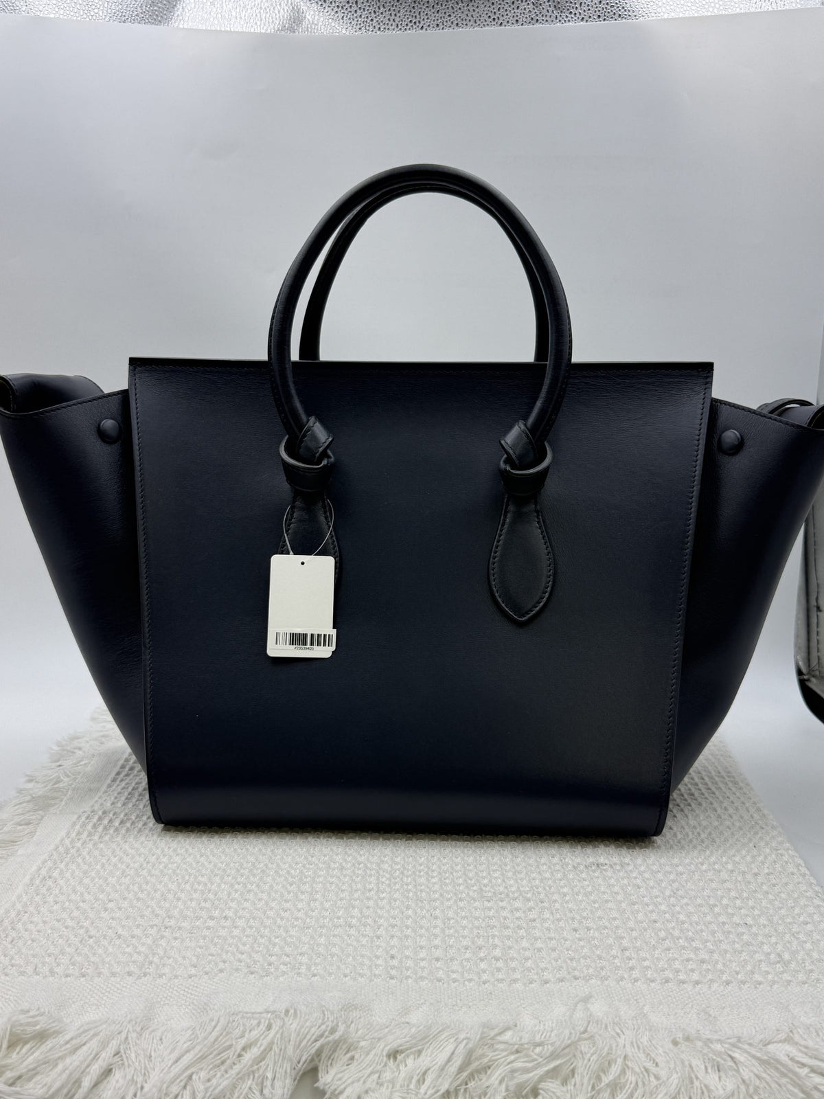 celine tie tote black with yellow lining leather and suede stock no 0073210