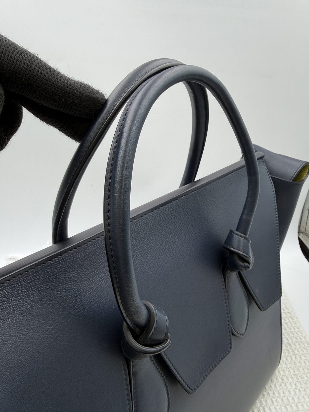 celine tie tote black with yellow lining leather and suede stock no 0073210