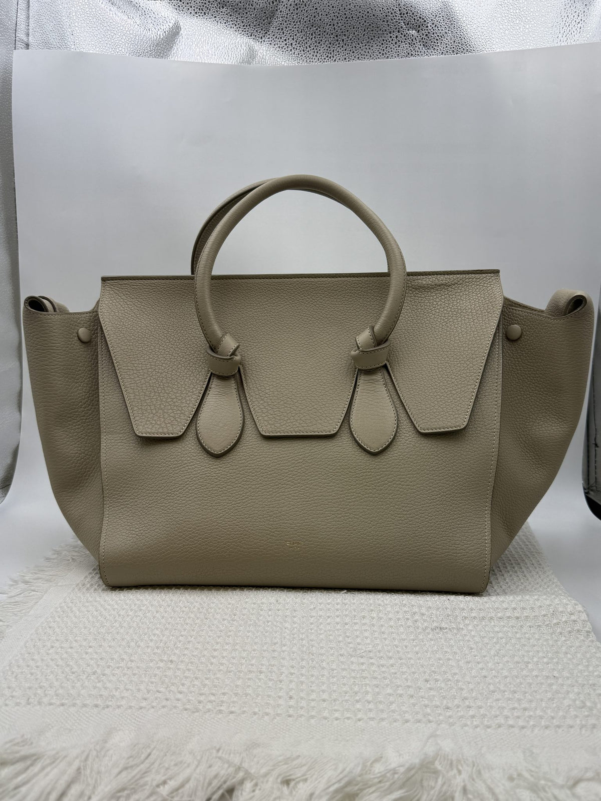 celine tie tote taupe grained leather stock no 0073180