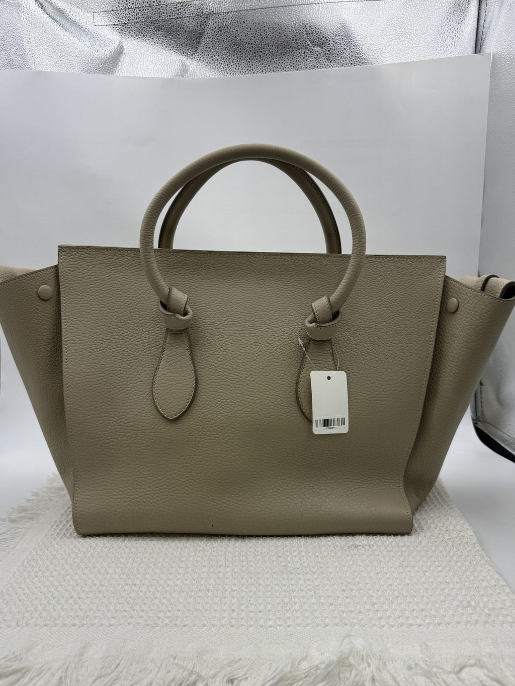 celine tie tote taupe grained leather stock no 0073180