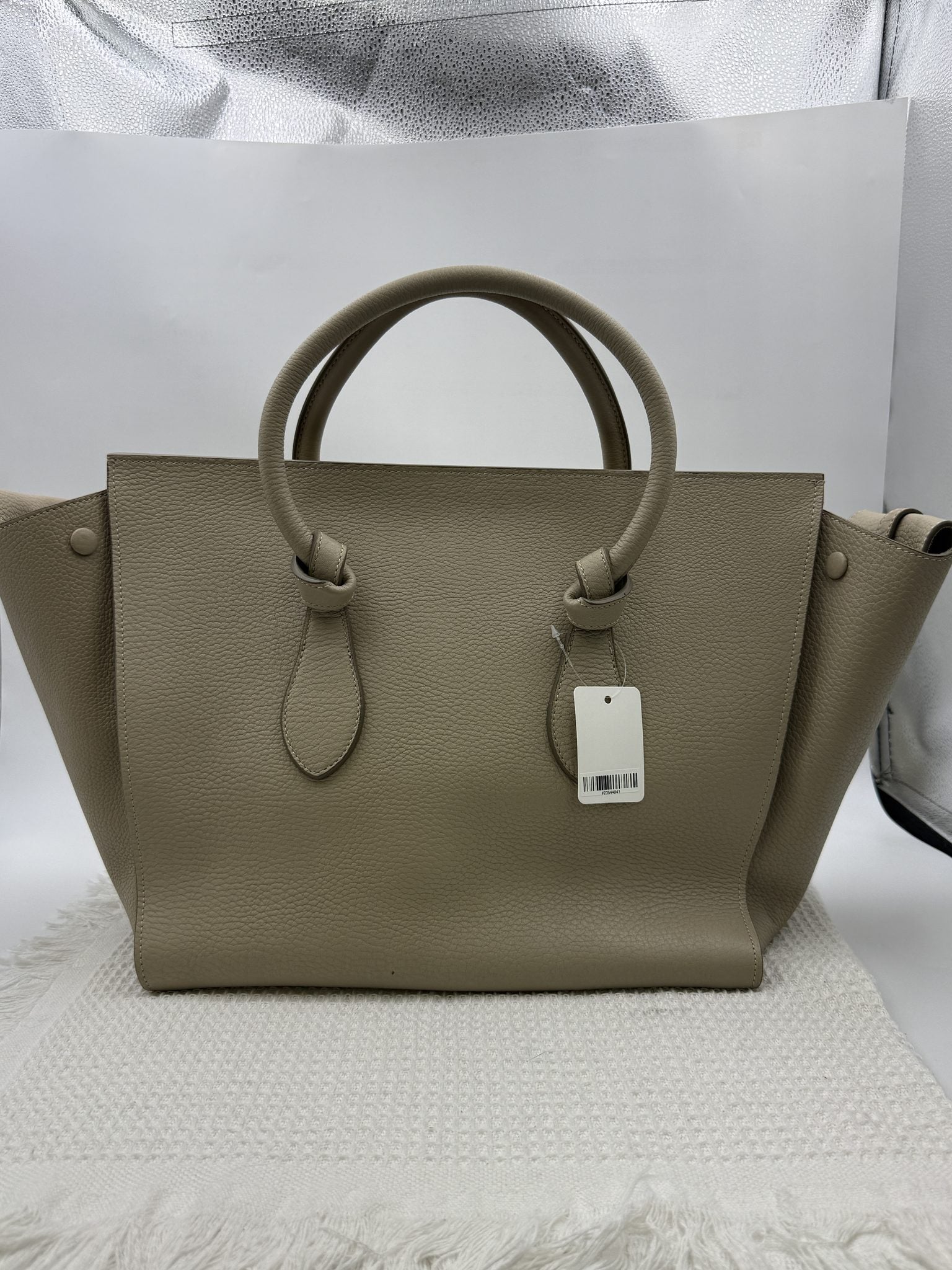 celine tie tote taupe grained leather stock no 0073180