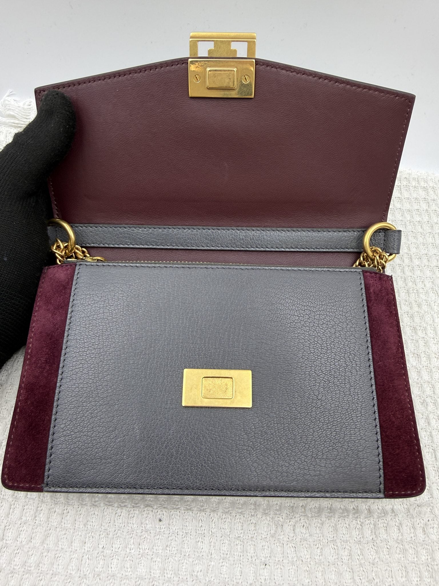 givenchy gv3 grey and burgundy leather and suede stock no 0144065