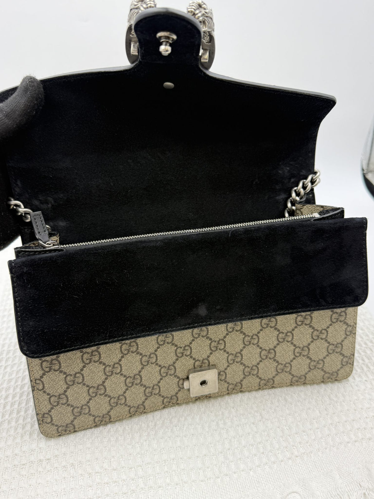 gucci dionysus gg supreme and black canvas and suede stock no 0073165
