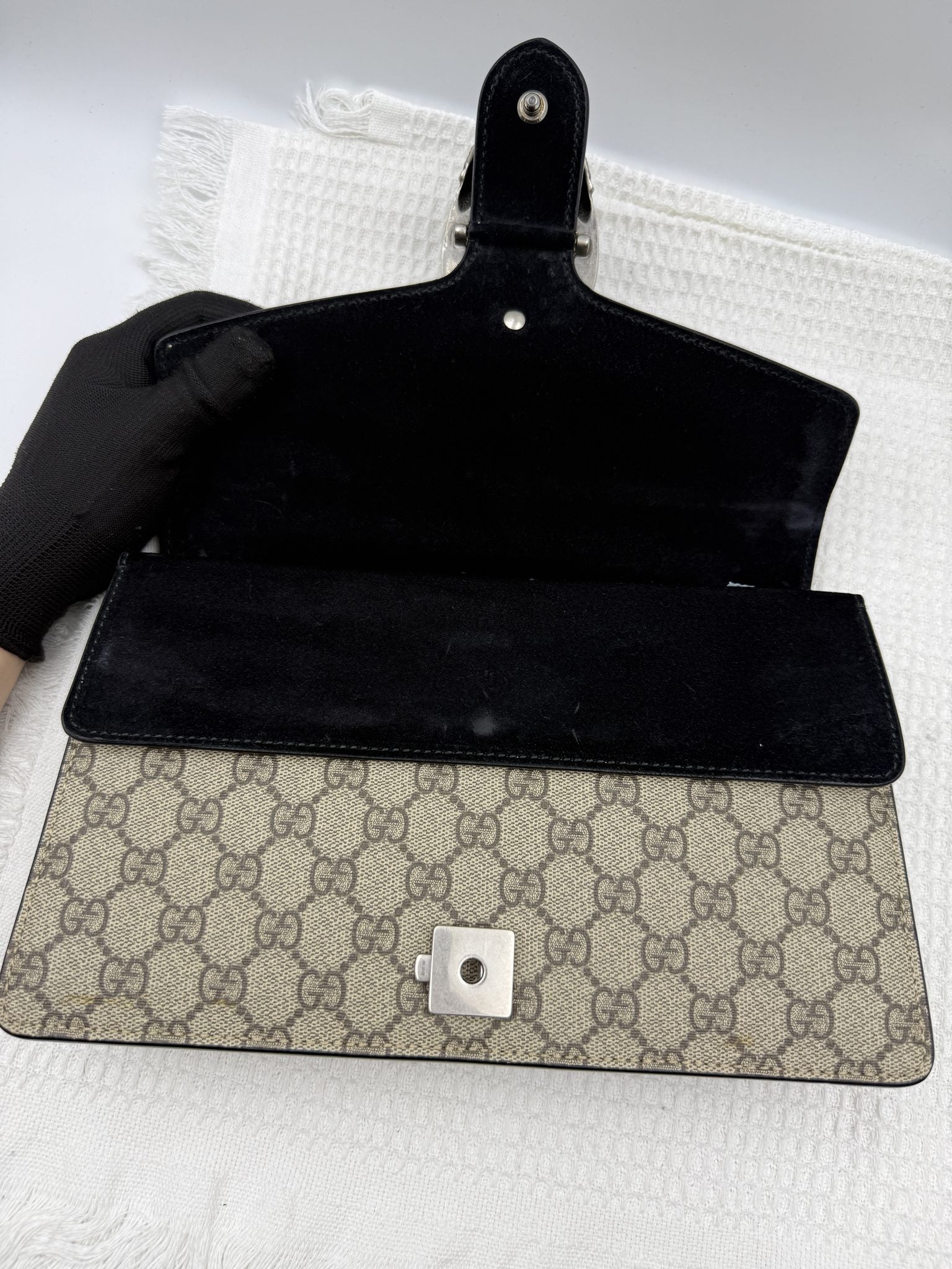 gucci dionysus gg supreme and black canvas and suede stock no 0073184