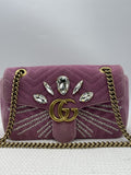 gucci marmont embellished mini pink velvet and leather stock no 0073168
