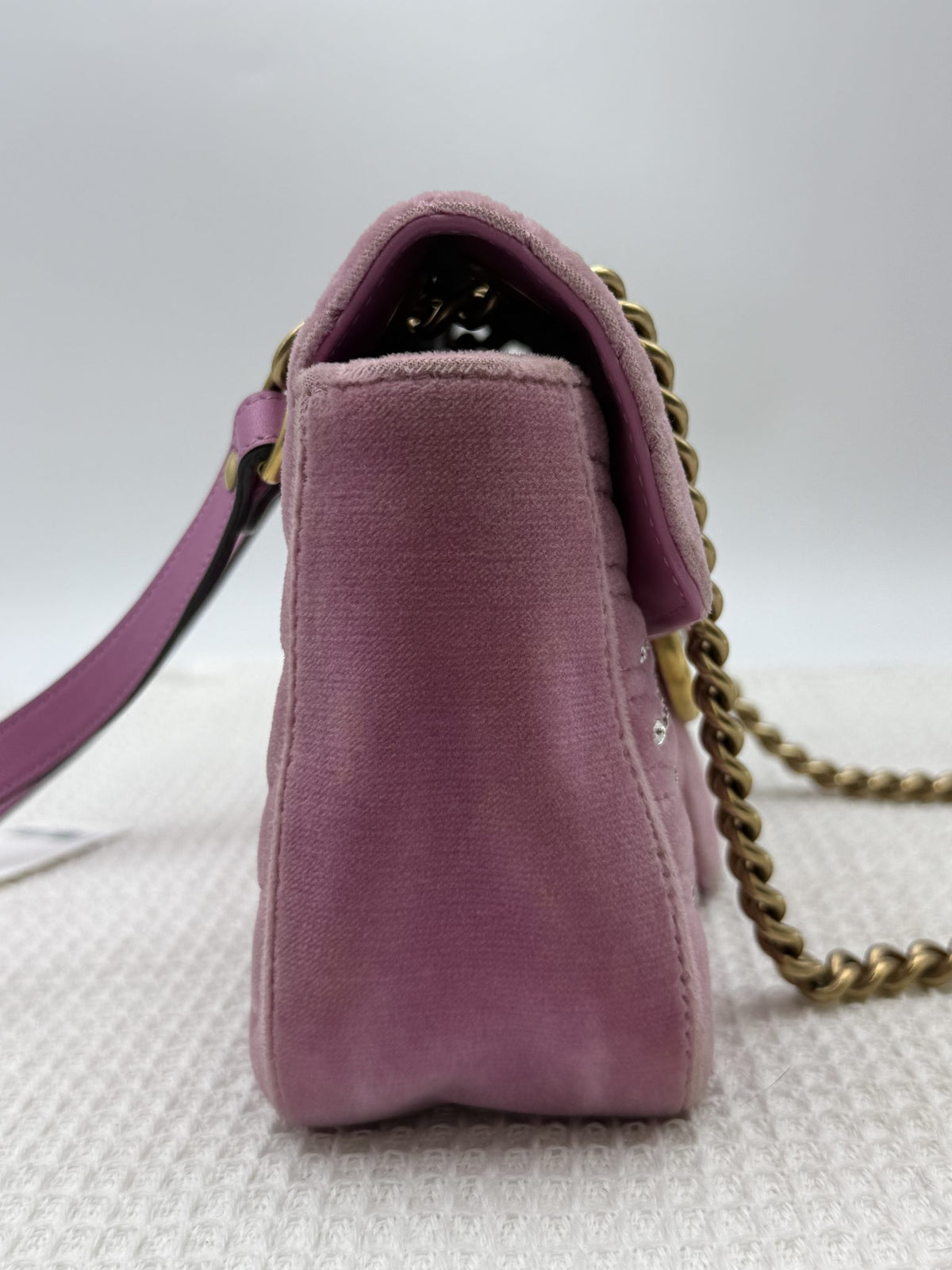 gucci marmont embellished mini pink velvet and leather stock no 0073168