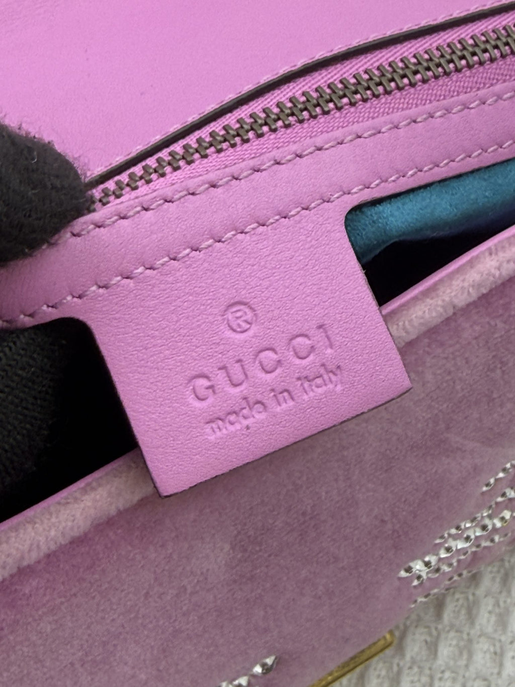 gucci marmont embellished mini pink velvet and leather stock no 0073168