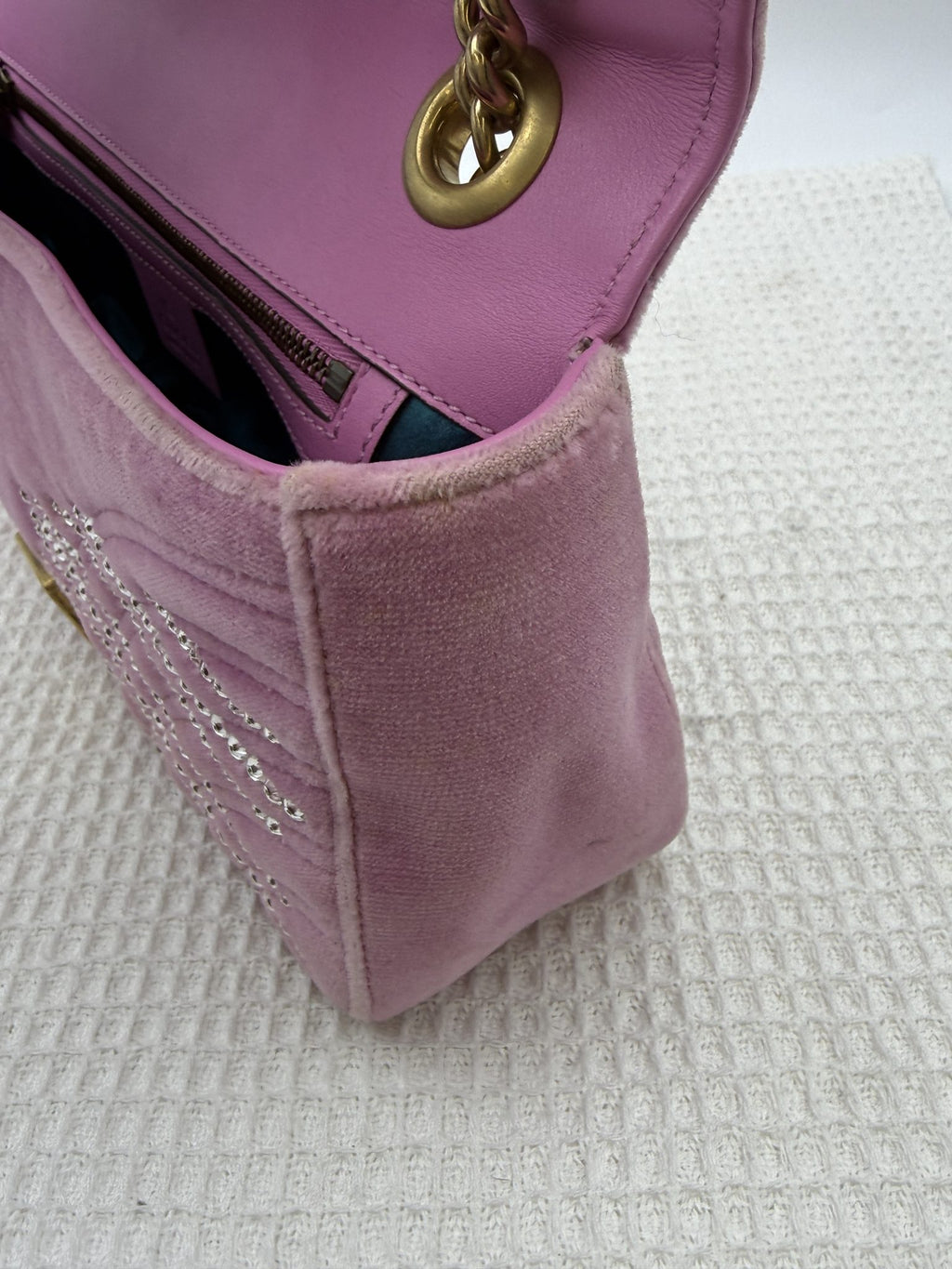 gucci marmont embellished mini pink velvet and leather stock no 0073168