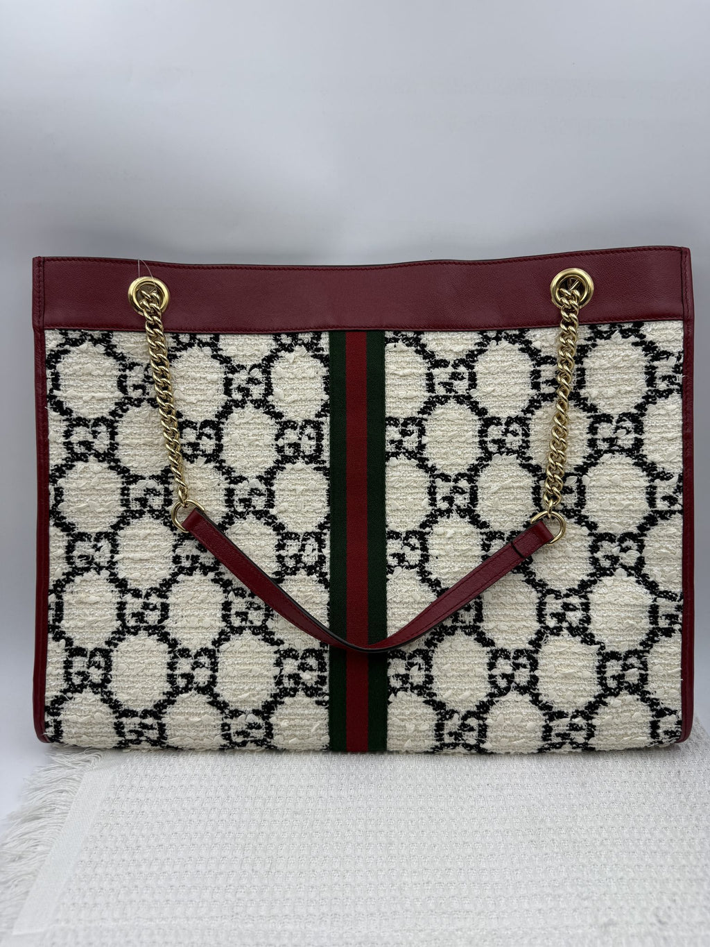 gucci rajah tiger head tote burgundy ivory and black wool and leather stock no 0073222