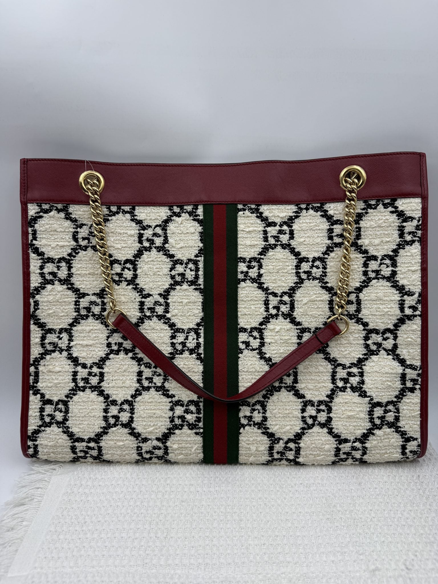 gucci rajah tiger head tote burgundy ivory and black wool and leather stock no 0073222