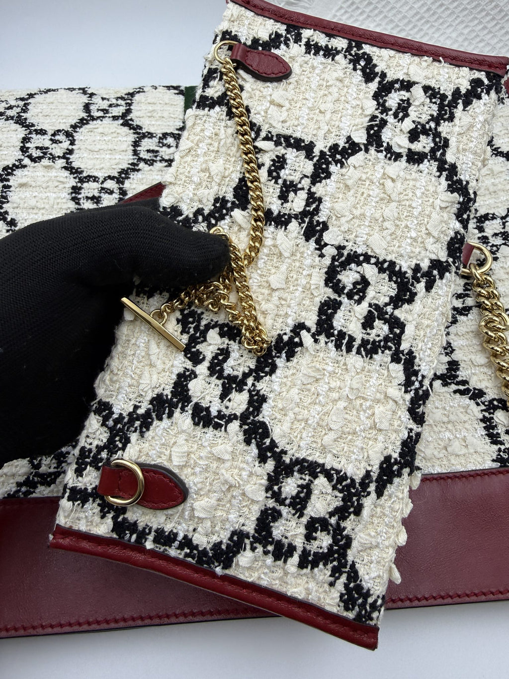 gucci rajah tiger head tote burgundy ivory and black wool and leather stock no 0073222