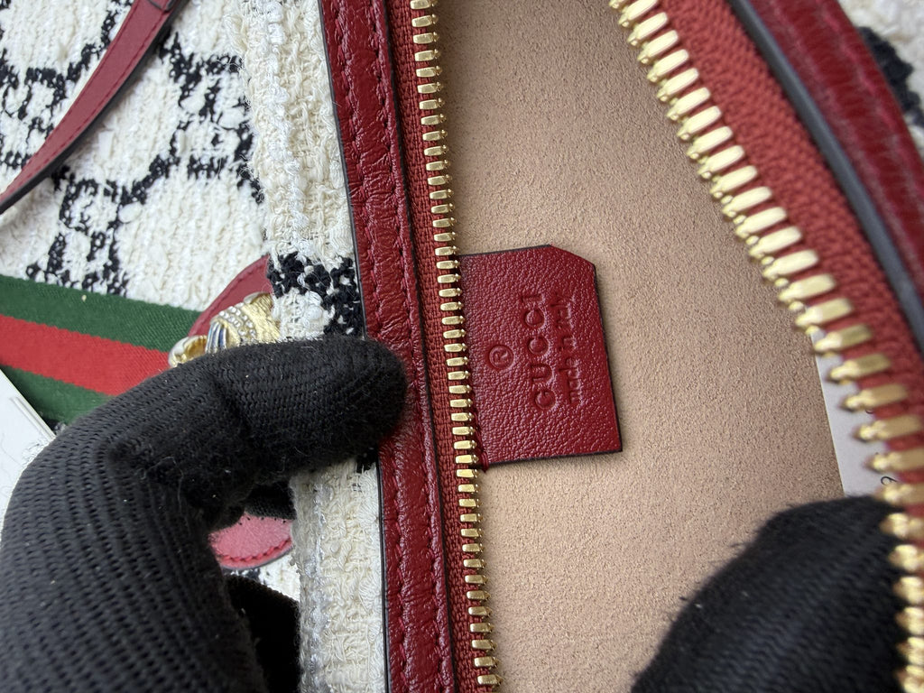 gucci rajah tiger head tote burgundy ivory and black wool and leather stock no 0073222