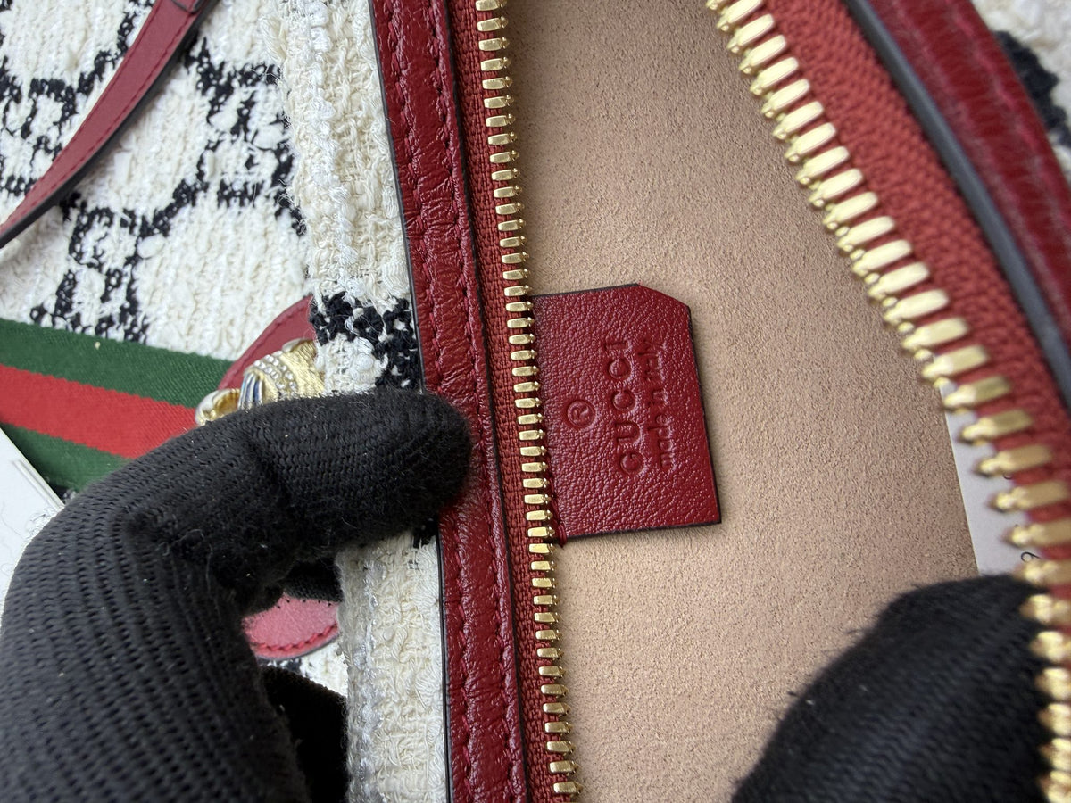 gucci rajah tiger head tote burgundy ivory and black wool and leather stock no 0073222