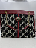 gucci rajah tiger head tote burgundy and black wool and leather stock no 0073225