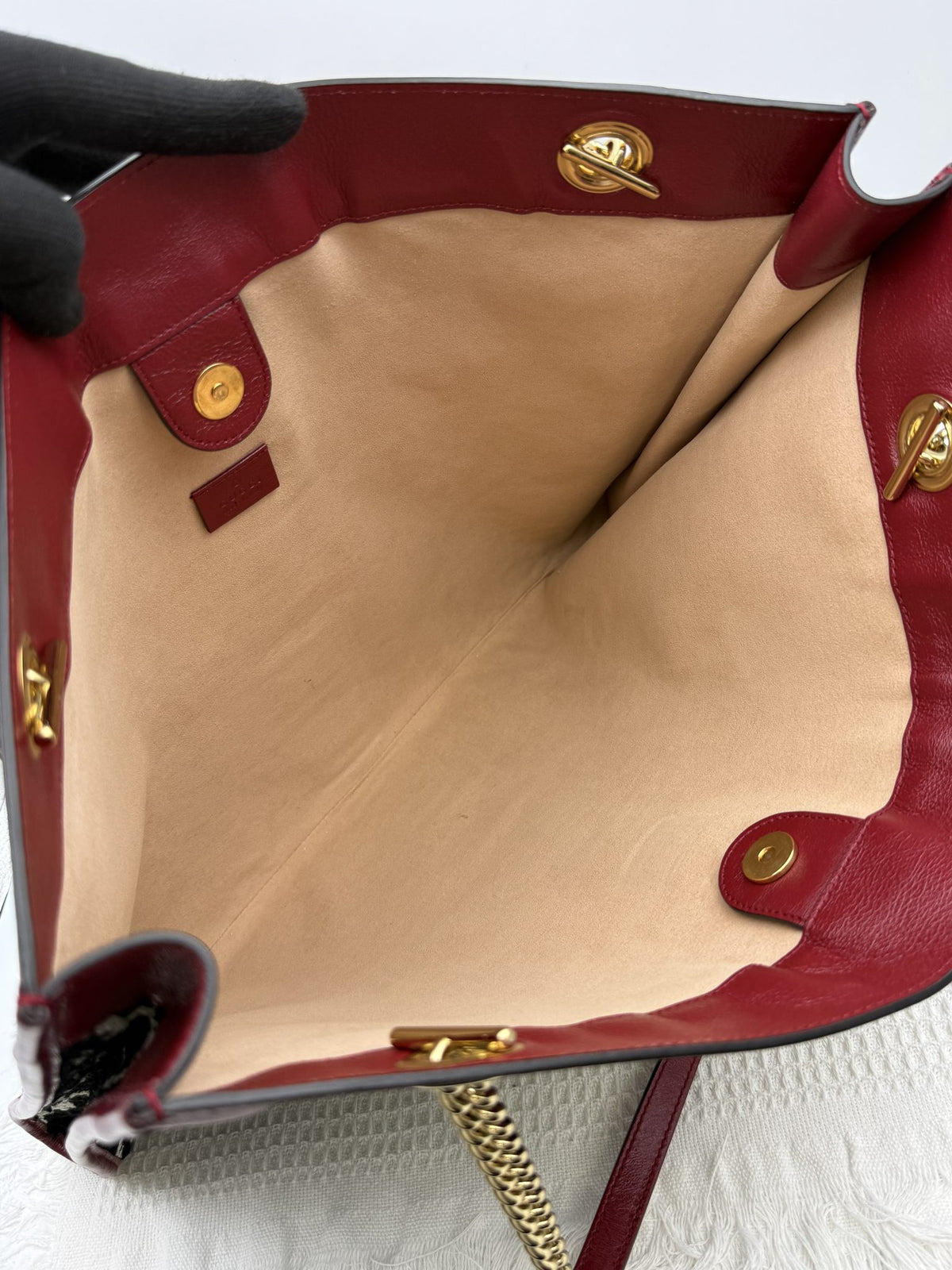 gucci rajah tiger head tote burgundy and black wool and leather stock no 0073225