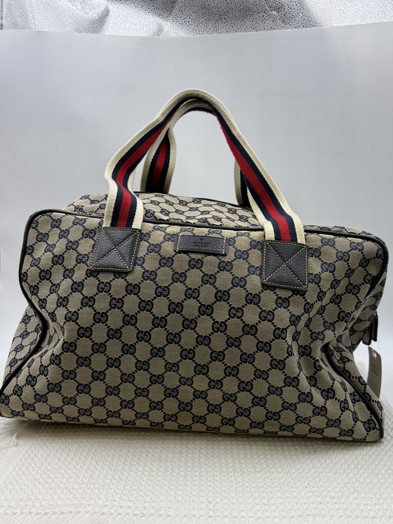 gucci web gg canvas tote beige and brown gg canvas and leather stock no 00732451