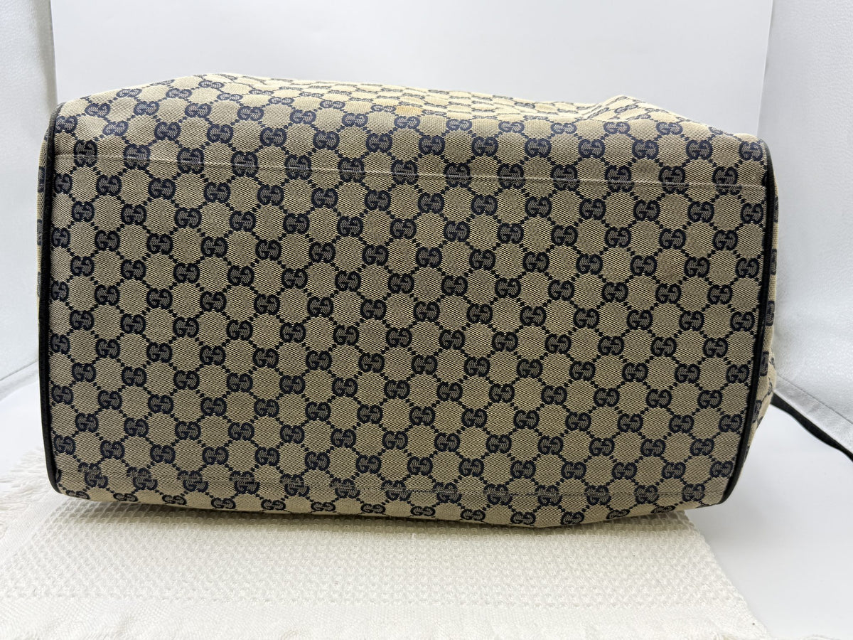 gucci web gg canvas tote beige and brown gg canvas and leather stock no 00732451