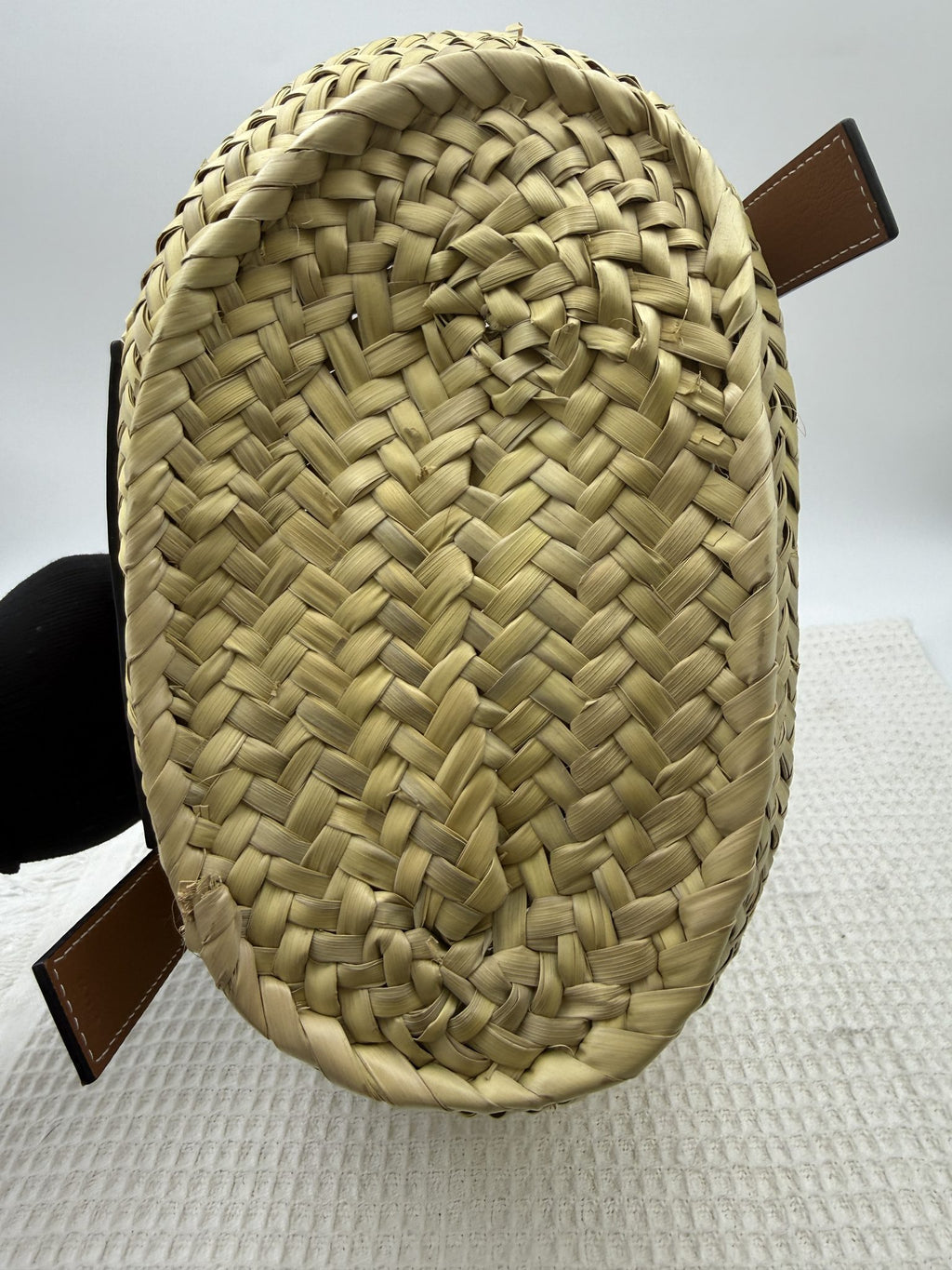 loewe basket natural and tan palm leaf and leather stock no 0166007