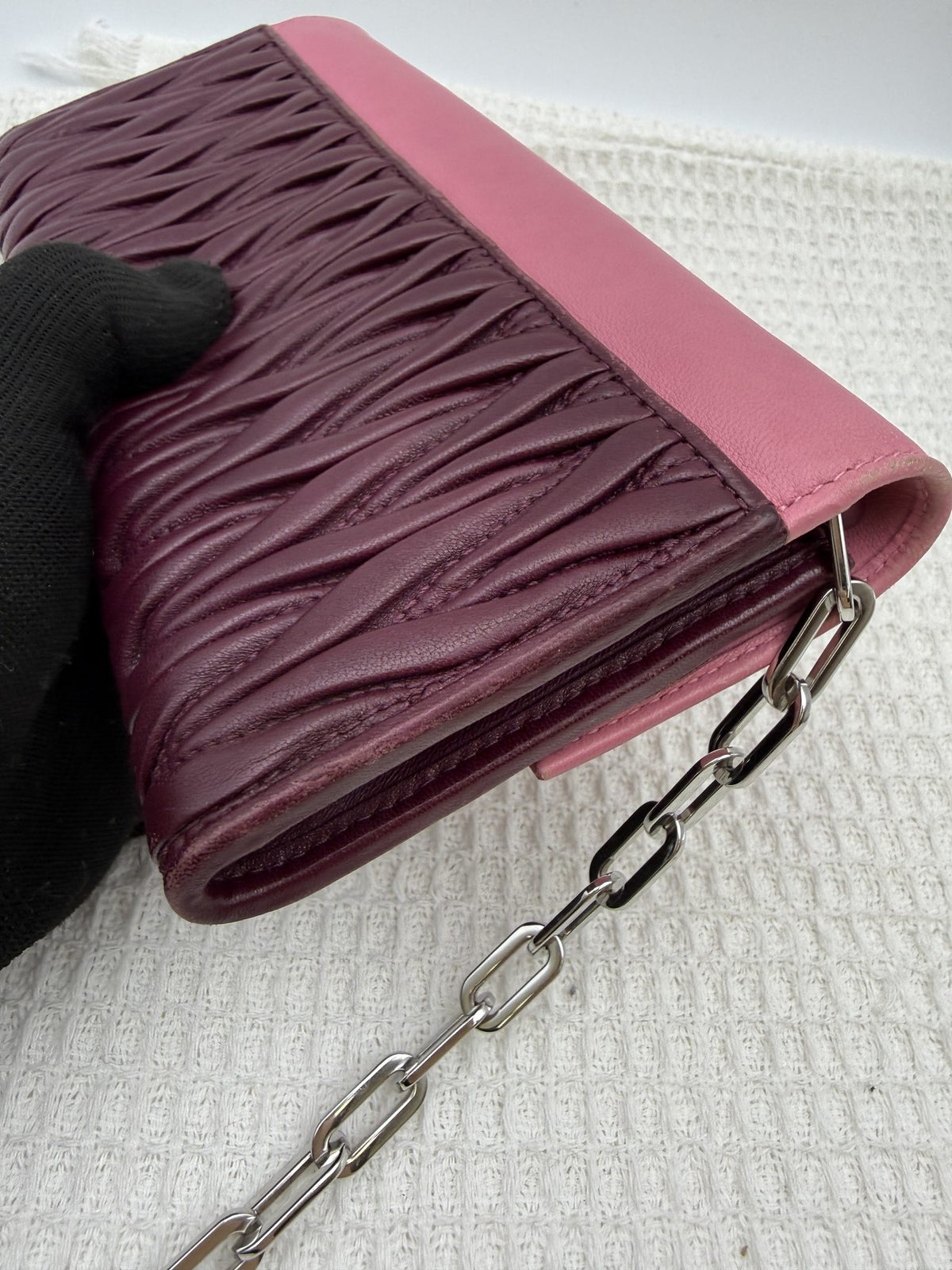 miu miu matelass pink and burgundy leather stock no 0051051