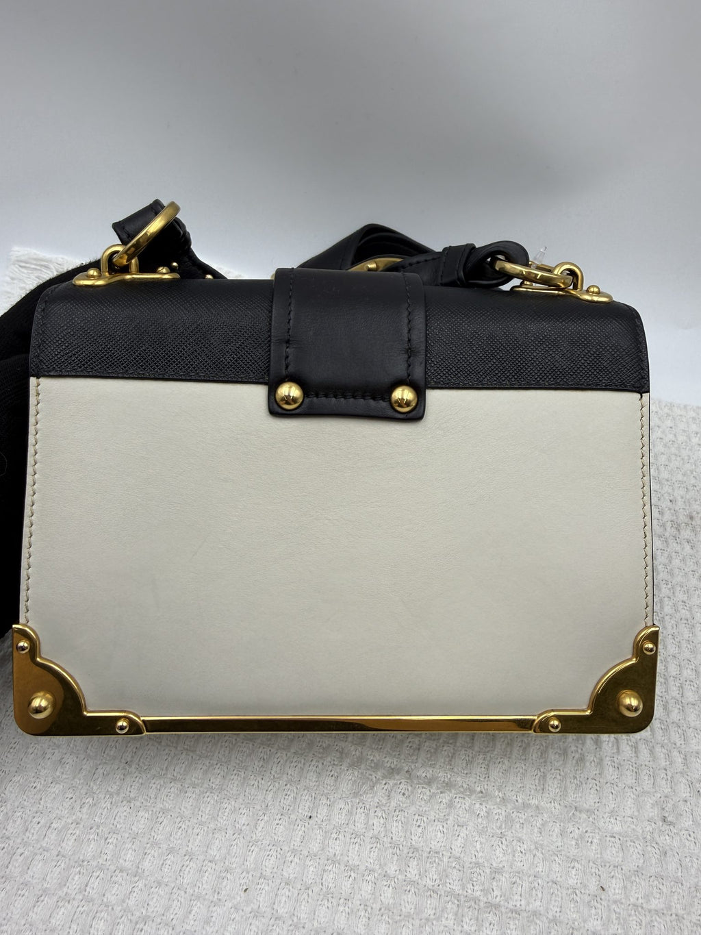 prada cahier white and black leather stock no 0073205